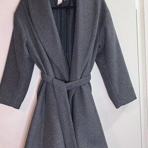 H&M Gray Wool-Blend Belted Wrap Coat